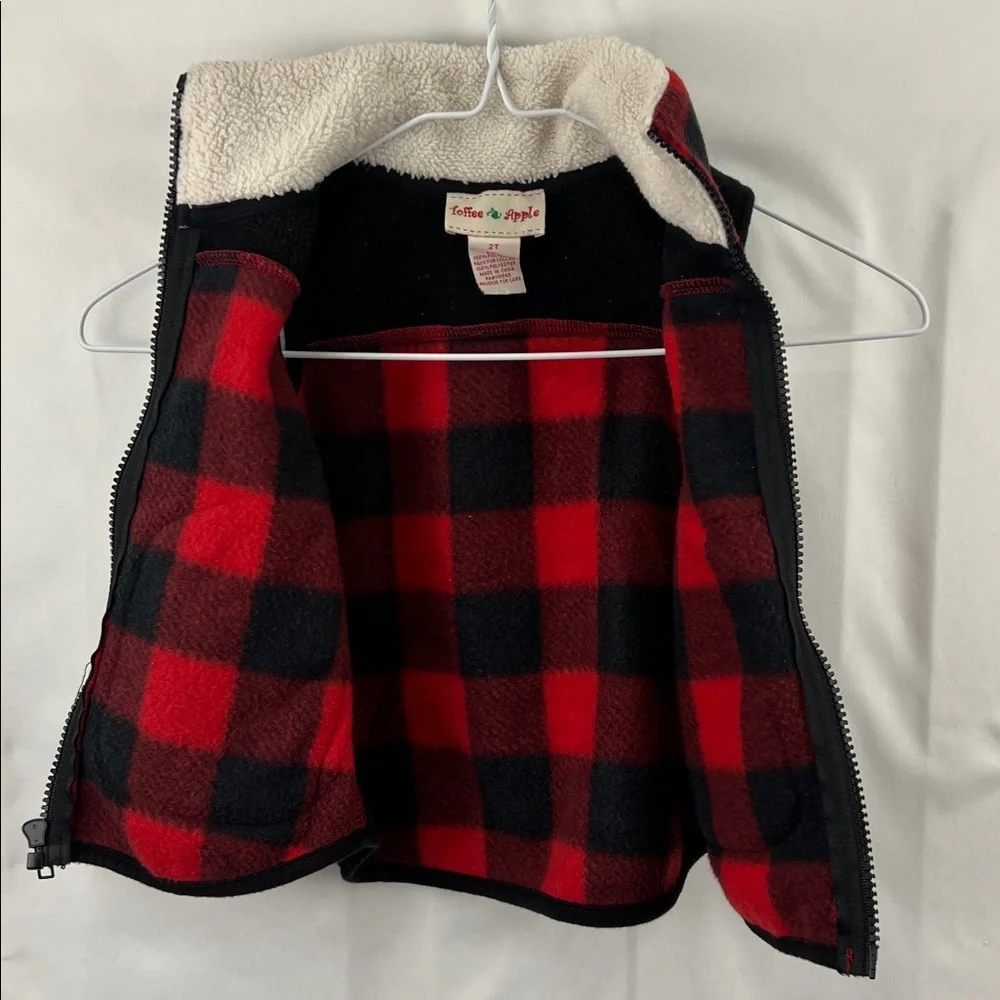 Toffee Apple - Lumberjack Checkered Fleece Vest - Red and Black - 2T
